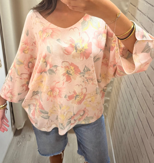 T-shirt à Imprimé Floral à col en V