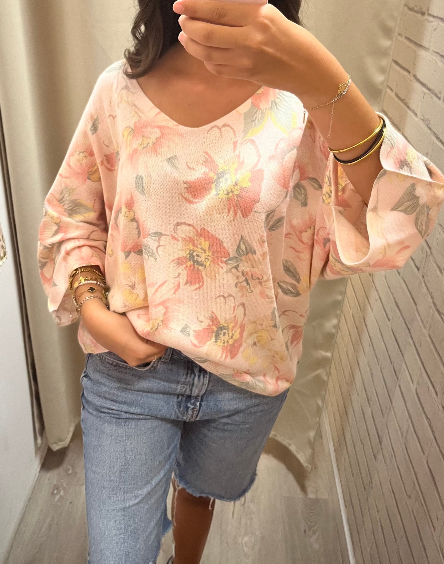 T-shirt à Imprimé Floral à col en V